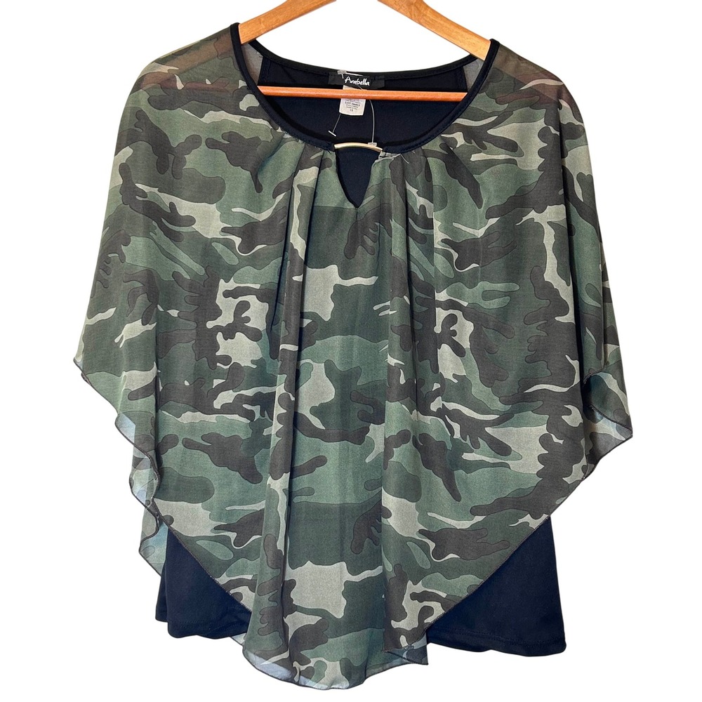 Arabella Women's 1X‎ Camo and Black Blouse Tank / Shawl All in One New!